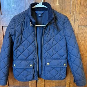 Ralph Lauren Medium (8-10) Navy Quilted Girls Zip-Front Coat